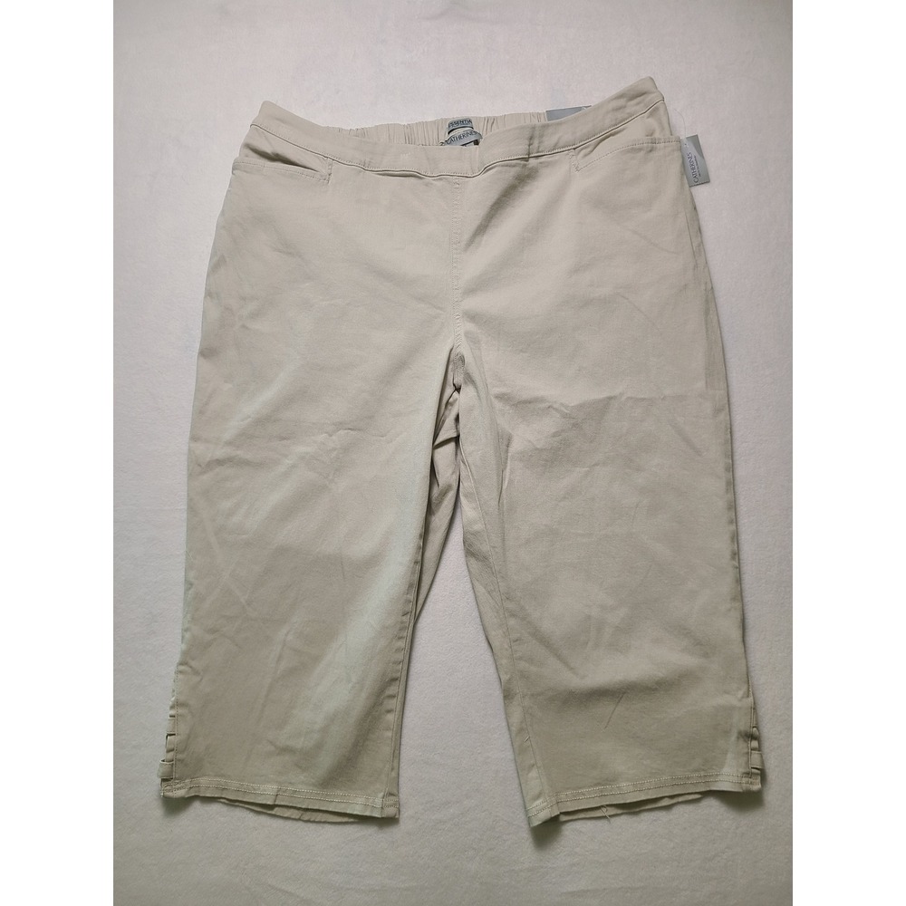 NWT! Catherines 2X Capri Pants Classic Khaki Flat Front Elastic Waist Cotton